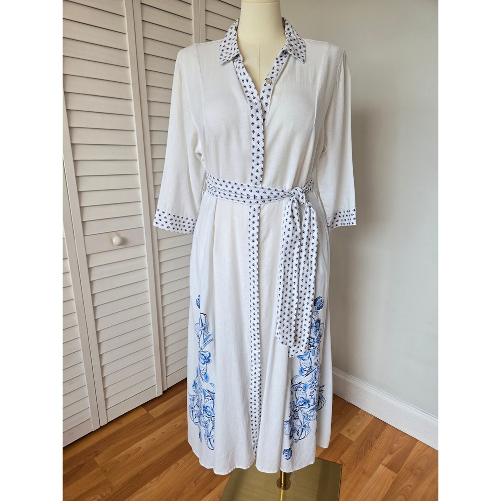 Joie White Midi Dress with Blue Floral Embroidery - Picture 2 of 12